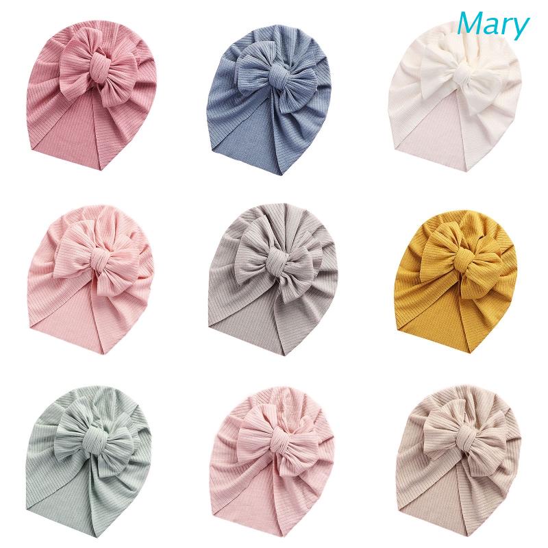 Mũ Turban Thắt Nơ Màu Trơn Vải Cotton Mềm Mại Dễ Thương Cho Bé Sơ Sinh