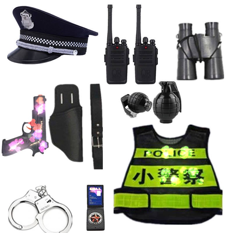 Quần áo cảnh sát trẻ em Đen Cat Cảnh sát giao thông Cảnh sát mũ lớn Mũ đồ chơi điện trẻ em Bộ đồ chơi mẫu giáo