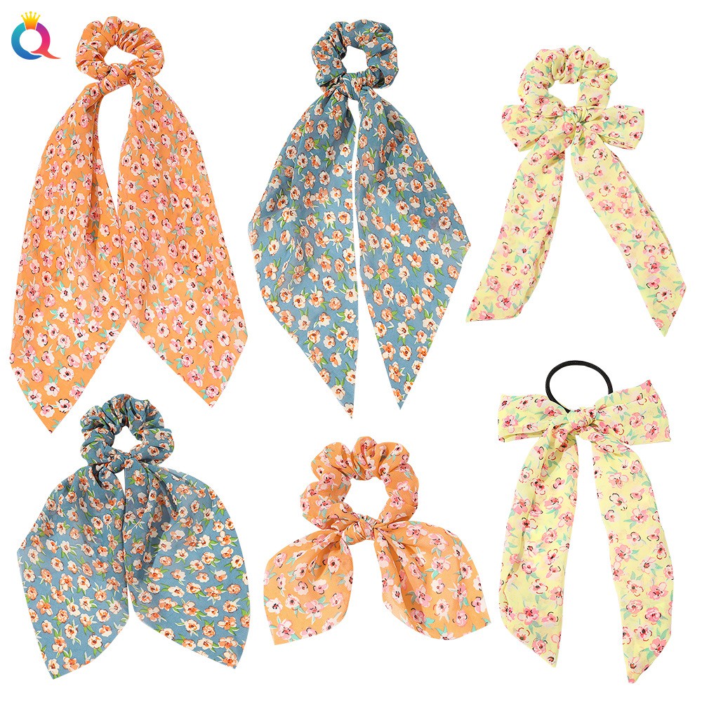 Dây Cột Tóc chiffon In Họa Tiết Hoa / Tai Thỏ Xinh Xắn Thời Trang Cho Nữ