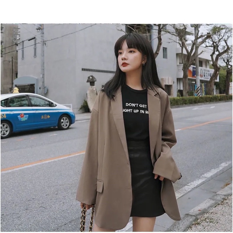 Áo Blazer Áo Vest Cổ Véc Khoác Ngoài Nữ Nam Unisex Màu Nâu Đen Bassic Dài Tay Phong Cách Ulzzang Style Hàn Quốc Loại 1