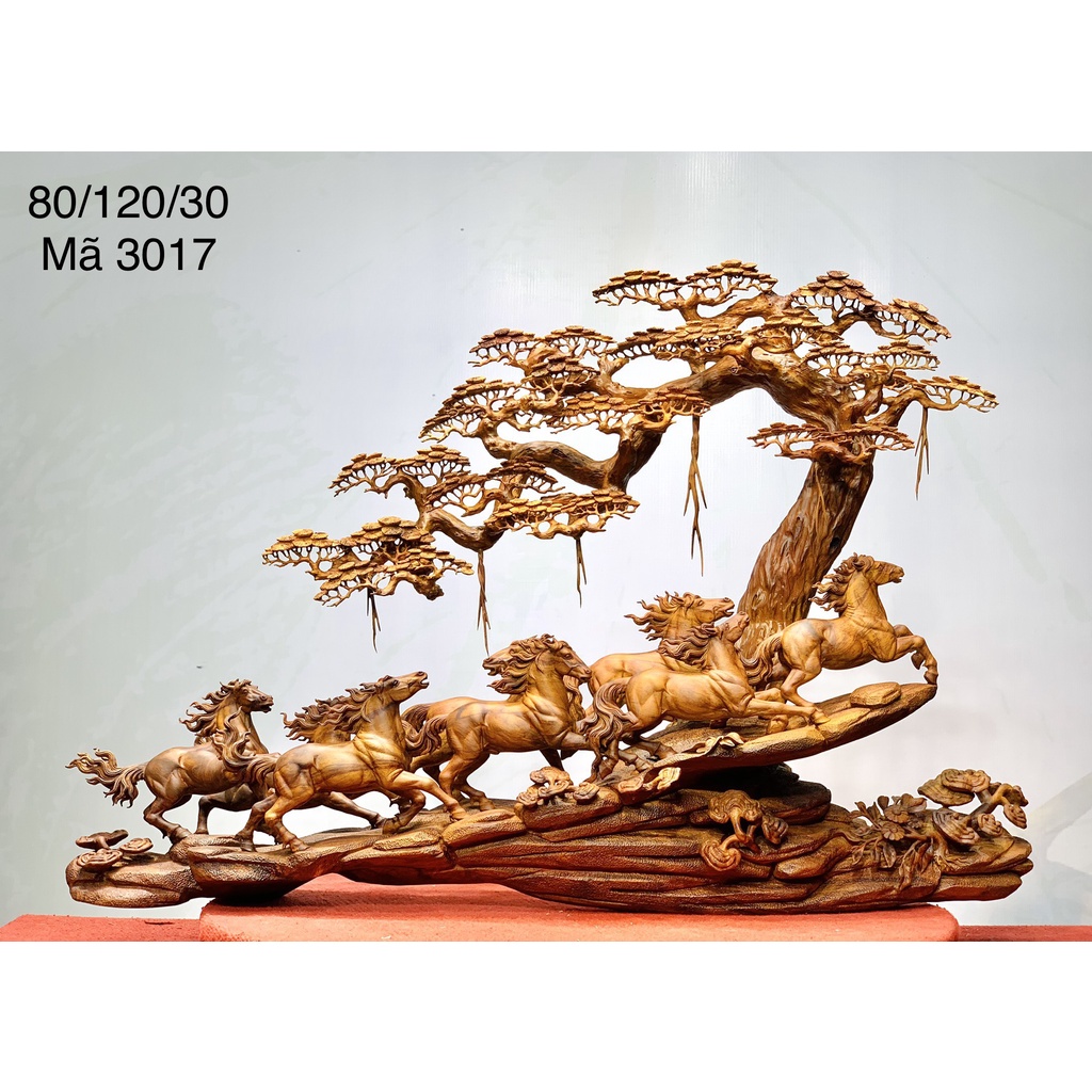 Tượng Bát Mã - Mã Đáo Thành Công (Gỗ Sưa Đỏ)