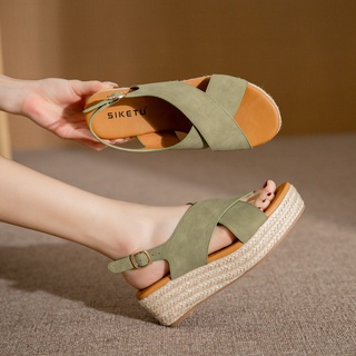Giày sandal đế xuồng dày quai chéo thiết kế thoải mái thời trang năng động