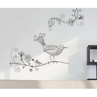 Decal dán tường / kính cao cấp - Chim Hoa văn tinh tế ( 60x58 )