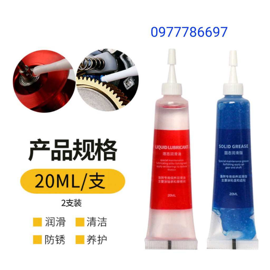Combo 2 típ 20ml dầu và mỡ bảo dưỡng máy câu cá