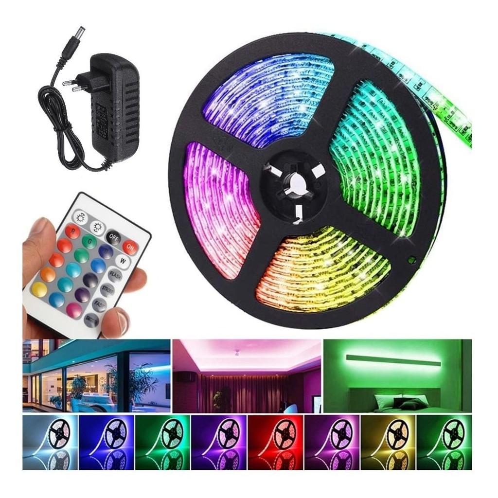 bộ đèn LED dây dán 5050 phủ keo, Đèn Led TikTok 7 màu RGB 5 mét Chống nước- Phủ Silicon- Remote 24 phím chức năng