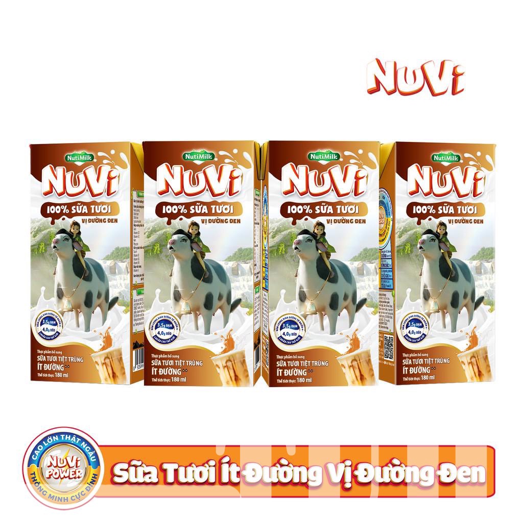 Thùng 12 Lốc Sữa Tươi Tiệt Trùng Nuvi Đường Đen Nutimilk 180ml-TUH