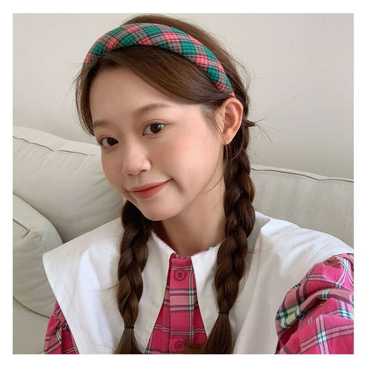 Băng đô cài tóc bản rộng họa tiết kẻ sọc caro phong cách thời trang cổ điển cho nữ