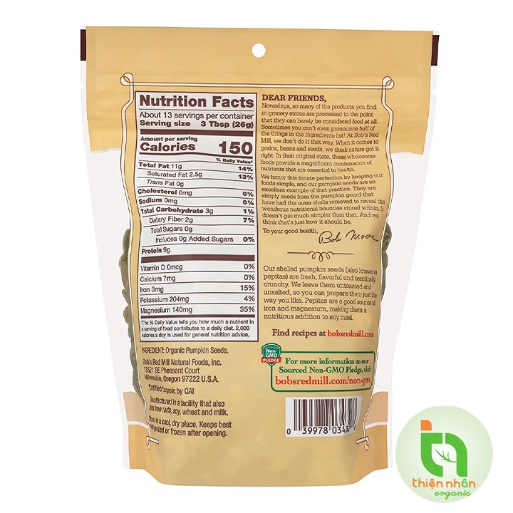 Hạt bí hữu cơ Bob's Red Mill 340gr Organic Pumpkin Seed