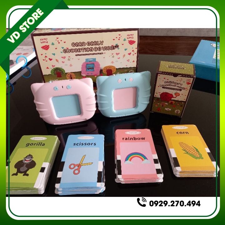Máy Đọc Thẻ Tiếng Anh Hình Con Mèo - Đọc Flashcard Từ Vựng Tiếng Anh Giáo Dục Sớm Cho Bé - 224 Từ Vựng - Kèm Dây Sạc