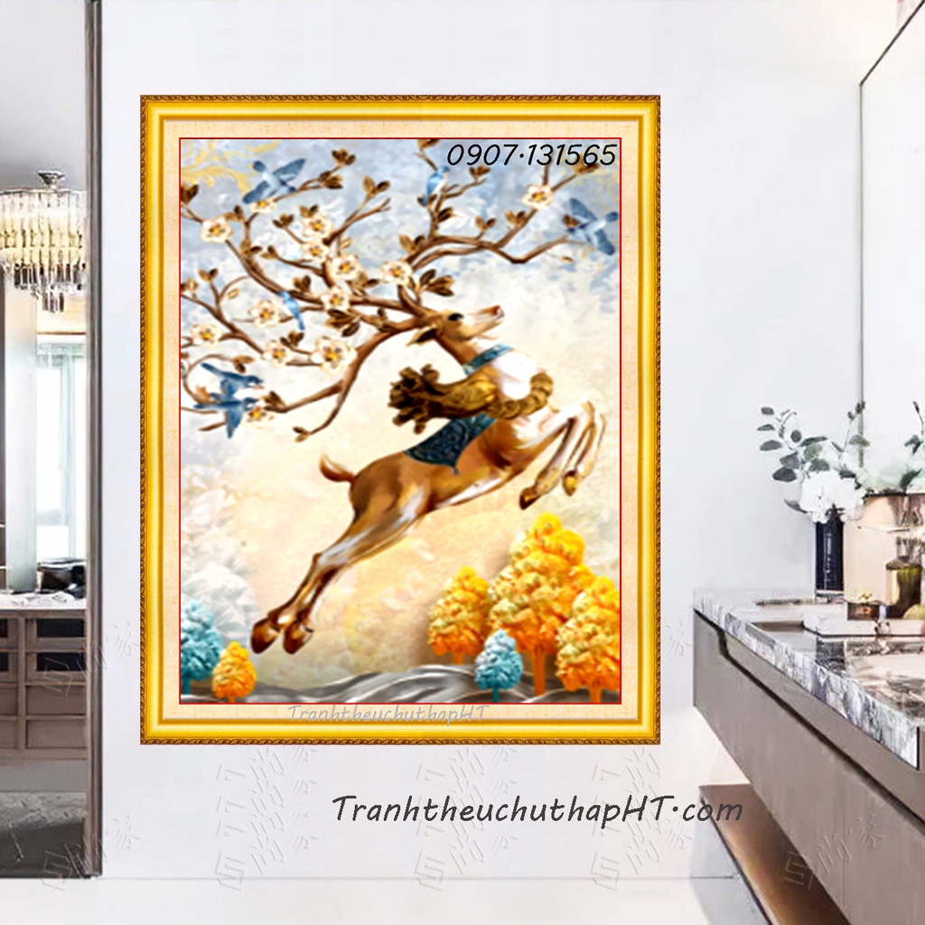 Tranh đính đá tự làm - Tranh thêu chữ thập Tài lộc lâm môn LV3520, LV557: 50*75cm - tự đính