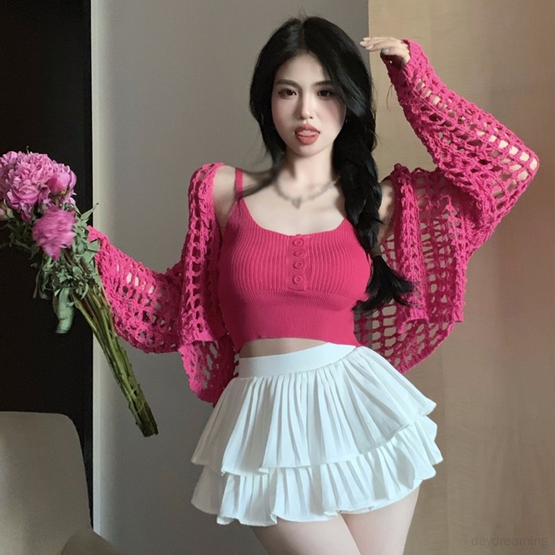 Bộ Áo Khoác Cardigan Dài Tay + Áo Lưới Mỏng Nhẹ Chống Nắng Thời Trang Cho Nữ