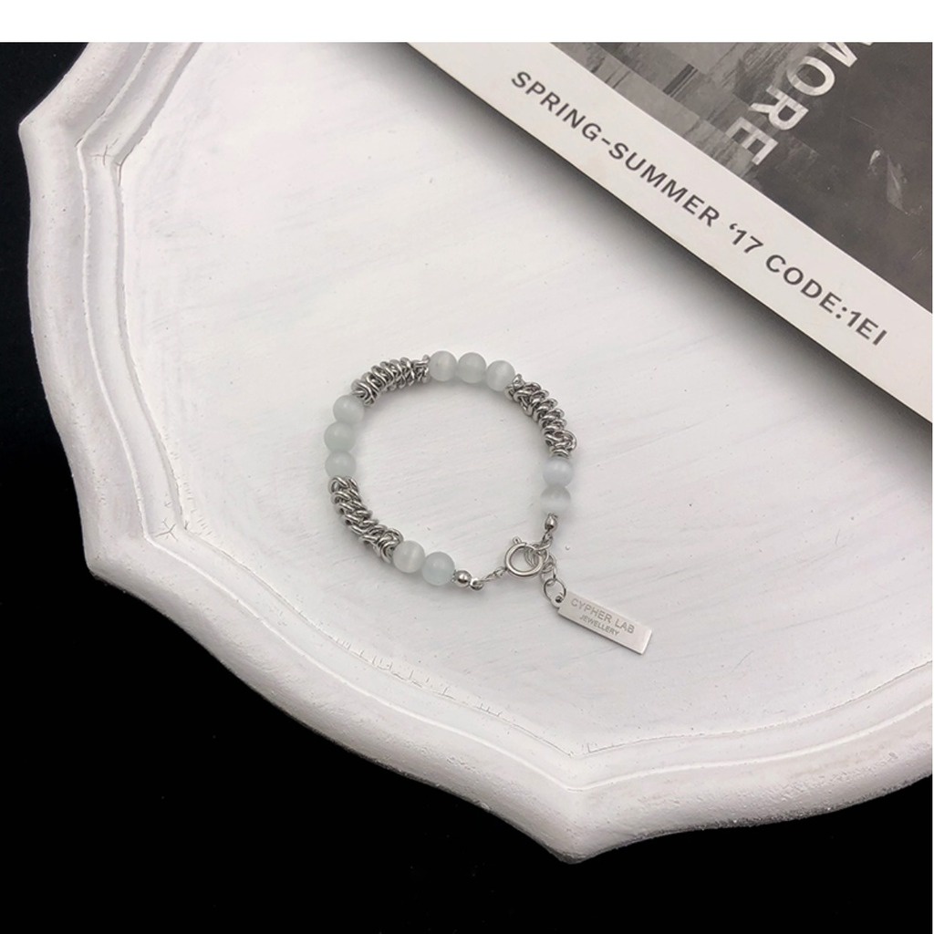 Vòng Đeo Tay Bằng Thép Titan Phối Đá Opal Phong Cách hip hop Thời Trang Cho Nam Và Nữ