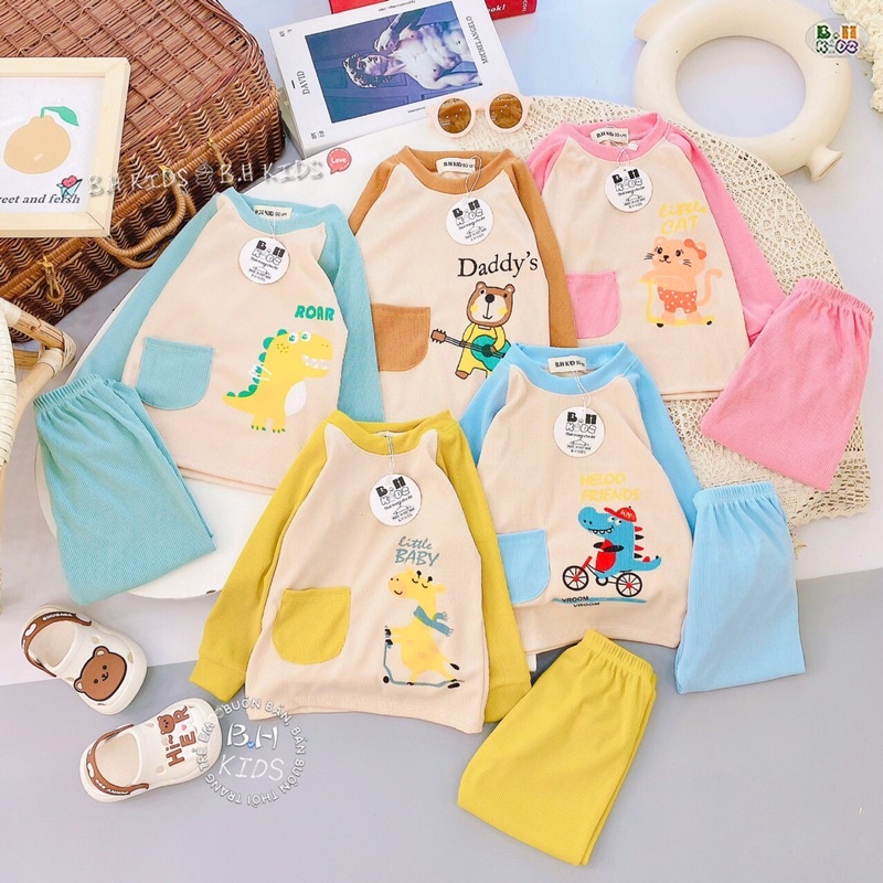 Bộ Dài Tay(Mã 01) Chất Len Tăm. Bộ Thu Đông Cho Bé Trai Bé Gái 6-16kg