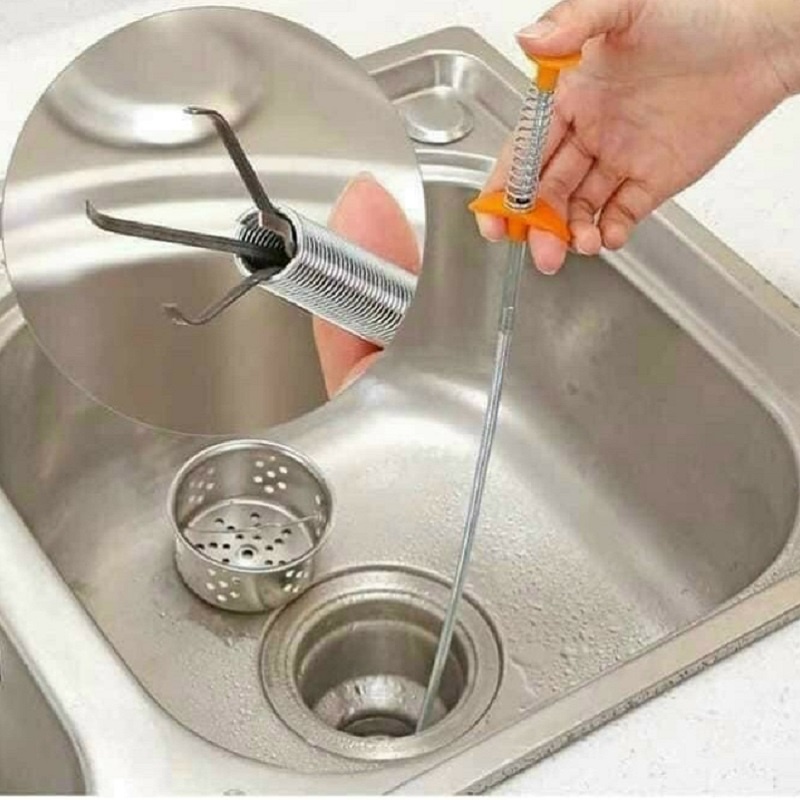Dụng Cụ Thông Tắc Cống Bồn Rửa Bát Chén Dạng Lò Xo Có Móc Kẹp Gắp Rác Chậu Rửa Đa Năng
