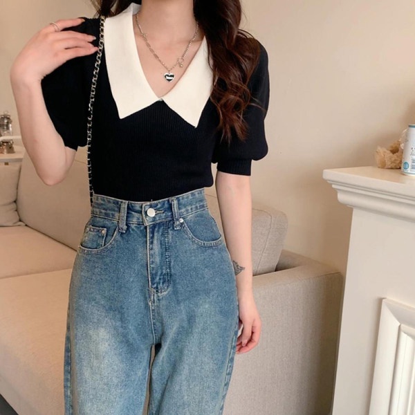 Áo Dệt Kim Tay Ngắn Phong Cách Pháp Thời Trang Mùa Hè Cho Nữ