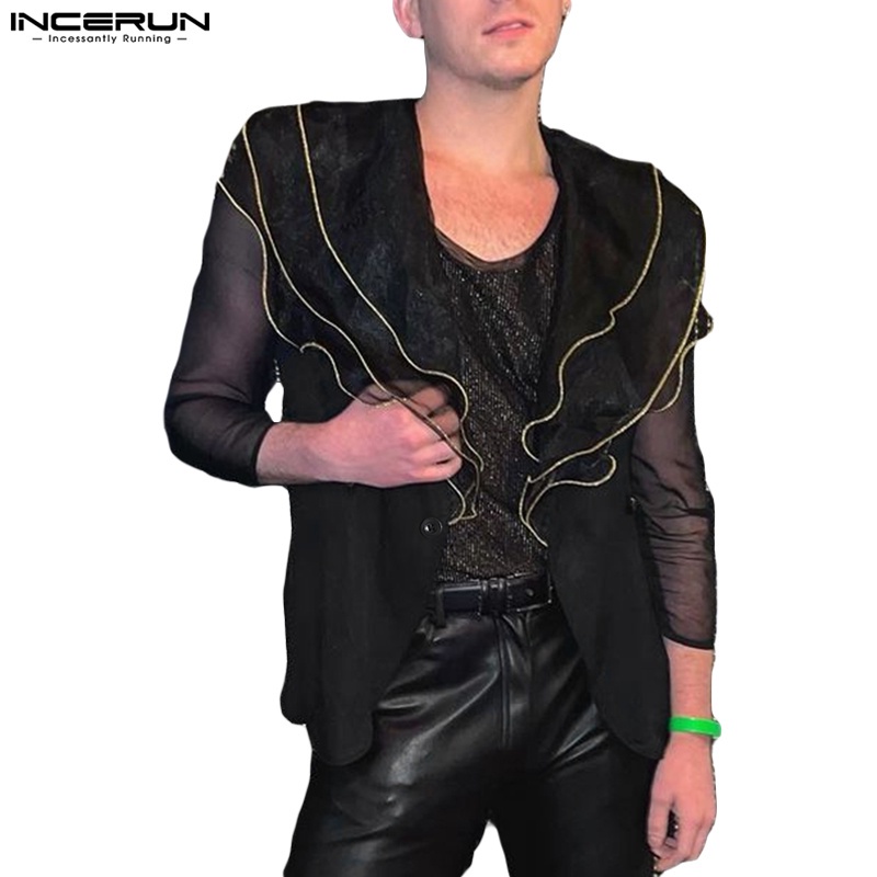 Áo ghi lê INCERUN không tay cổ chữ v phối bèo phong cách gothic dành cho nam