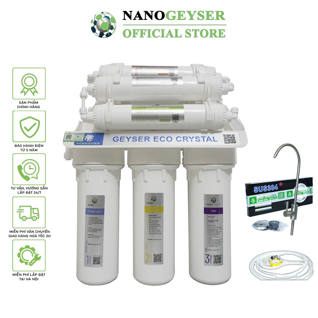 Máy lọc nước Nano Geyser ECO CRYSTAL, Công nghệ màng siêu lọc UF, Bảo hành 5 năm