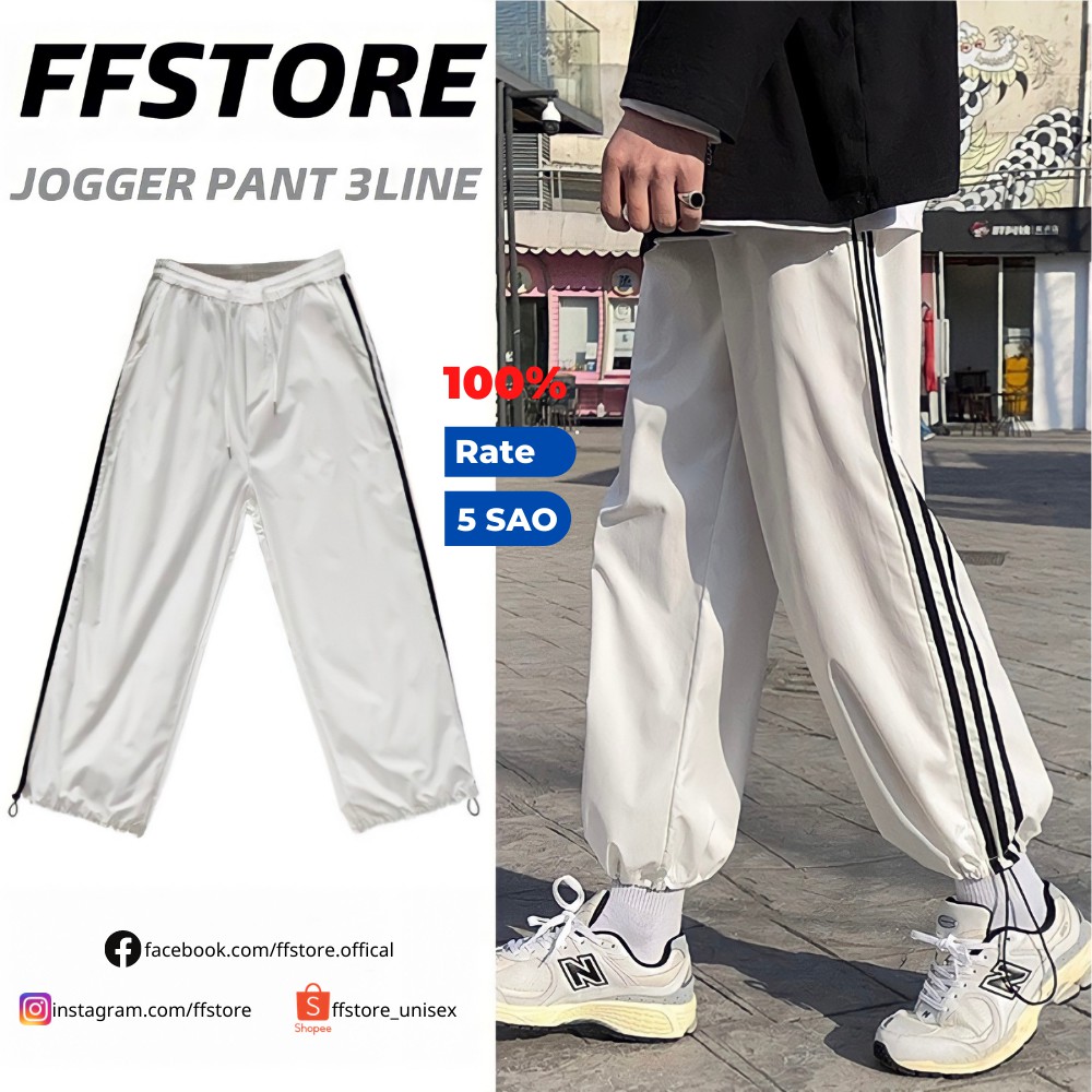 Quần ống rộng 3 sọc có dây rút nam nữ 2 trong 1 Cotton 4 chiều form unisex FFStore