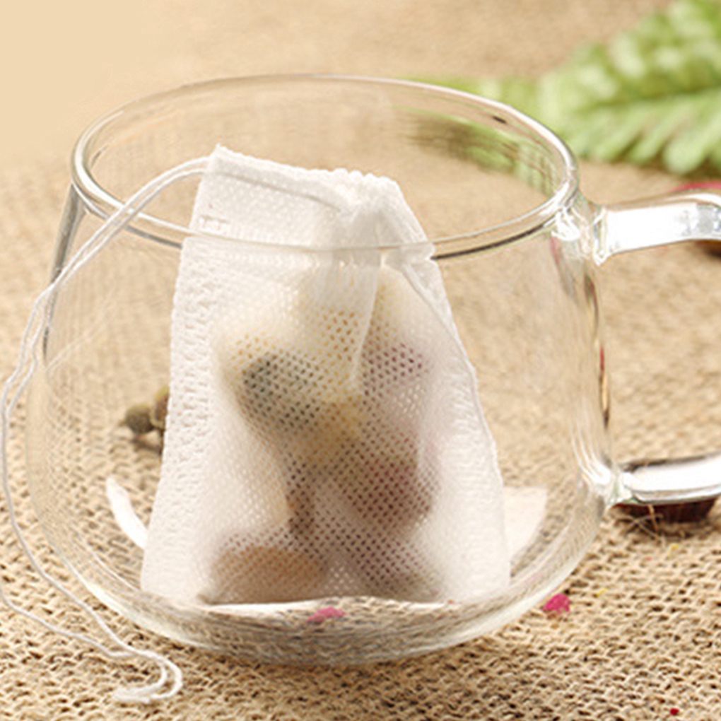 Set 50 túi cotton rỗng lọc trà lá 5.5 x 7CM an toàn và tự nhiên có dây rút kín dùng một lần có thể phân hủy sinh học