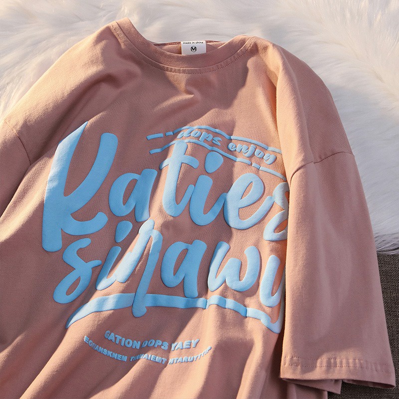 NRVP Áo thun mùa hè tay ngắn oversize in họa tiết phong cách Hàn Quốc cho nữ