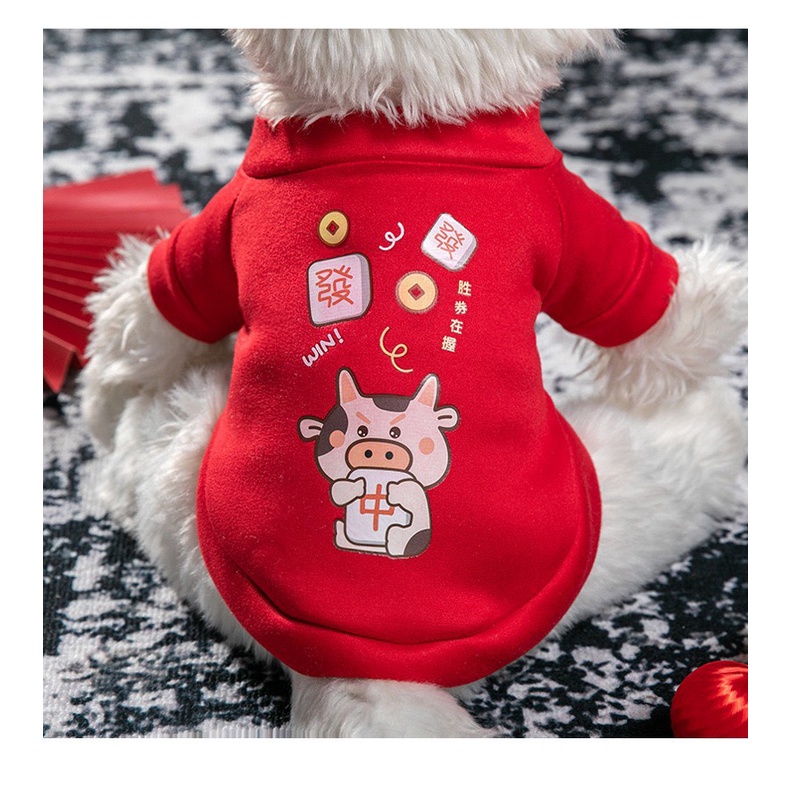 Áo nỉ đỏ mặc tết cho chó mèo - Áo họa tiết thời trang dành cho thú cưng