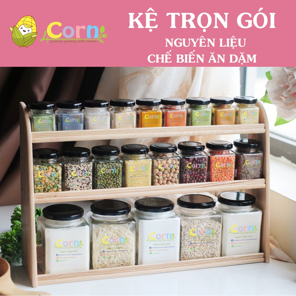 Full đồ Kệ nguyên liệu chế biến ăn dặm trọn gói 4Corn