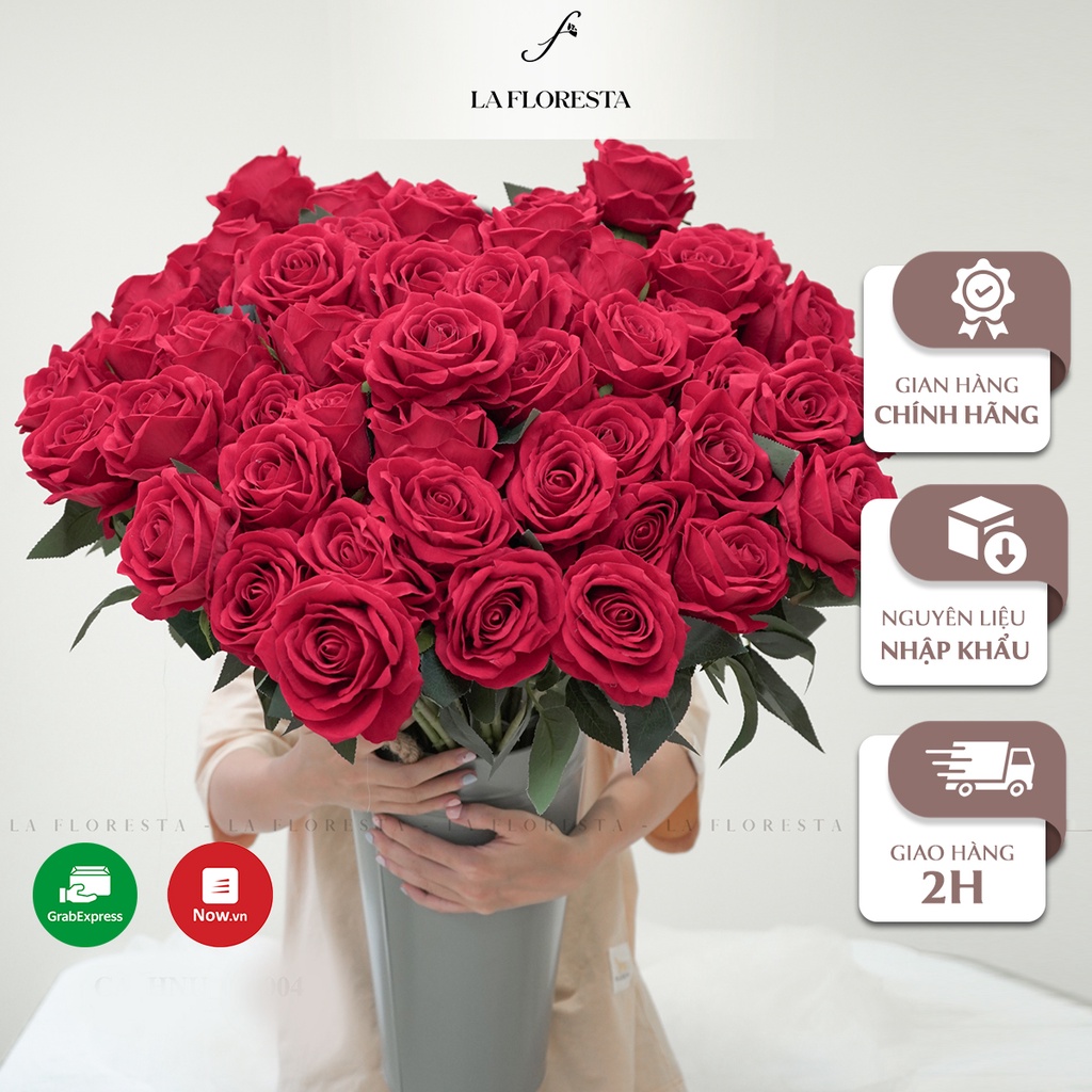 Cành Hoa Hồng Nhung Giả size đại LA FLORESTA Chất Liệu Lụa Cao Cấp, Phù Hợp Để Trang Trí Hoặc Làm Quà Tặng