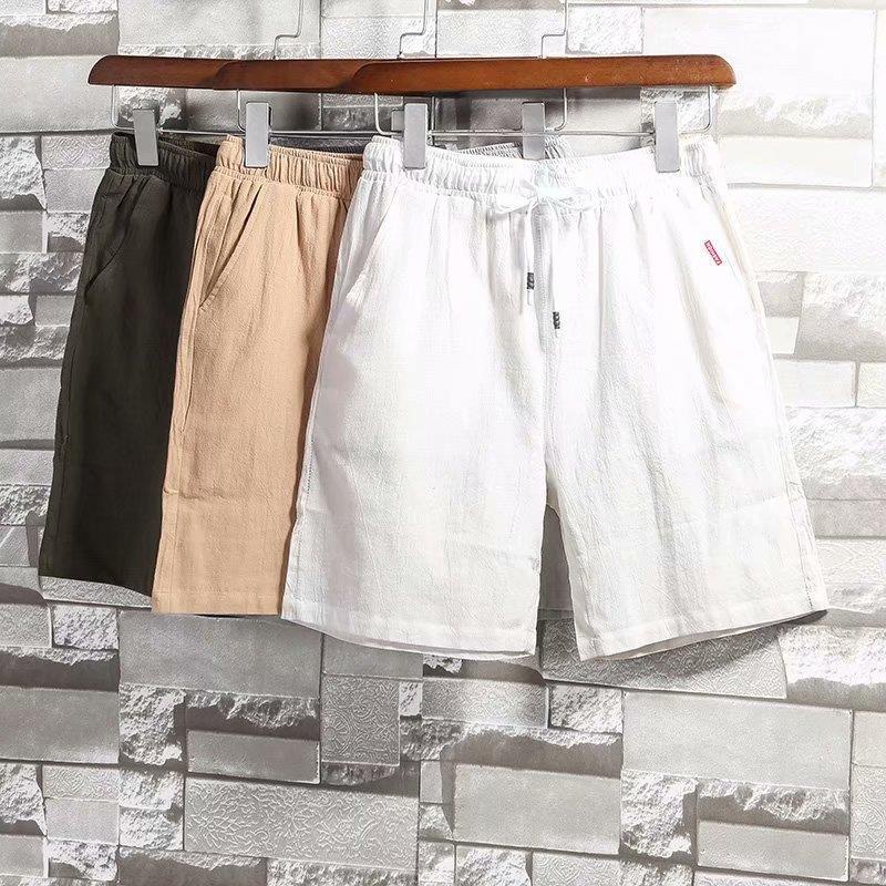 Quần Short Cotton Lanh Màu Trắng Trơn Dáng Rộng Thời Trang Mùa Hè Cho Nam