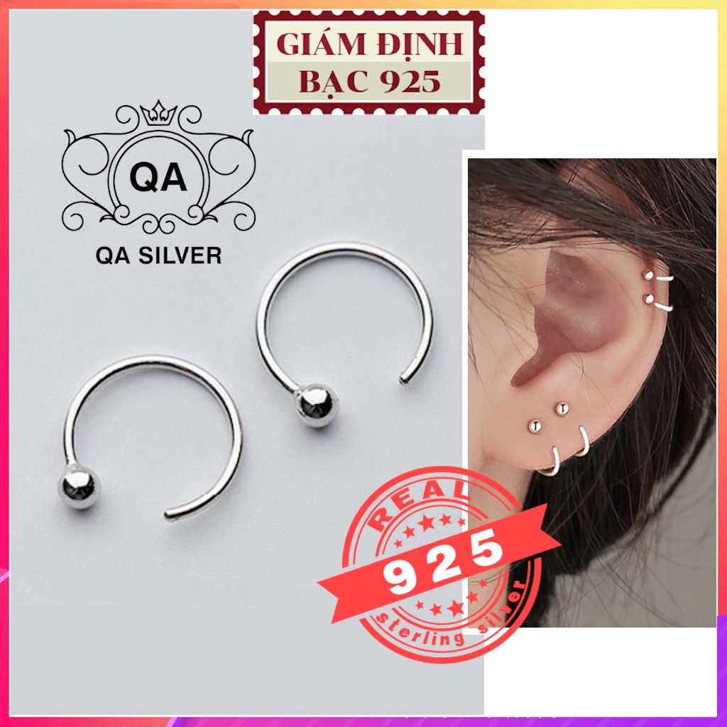 Khuyên tai bạc bi móc chữ C bông tai tròn kẹp vành tối giản S925 C-SHAPED Silver Earrings QA SILVER EA190505