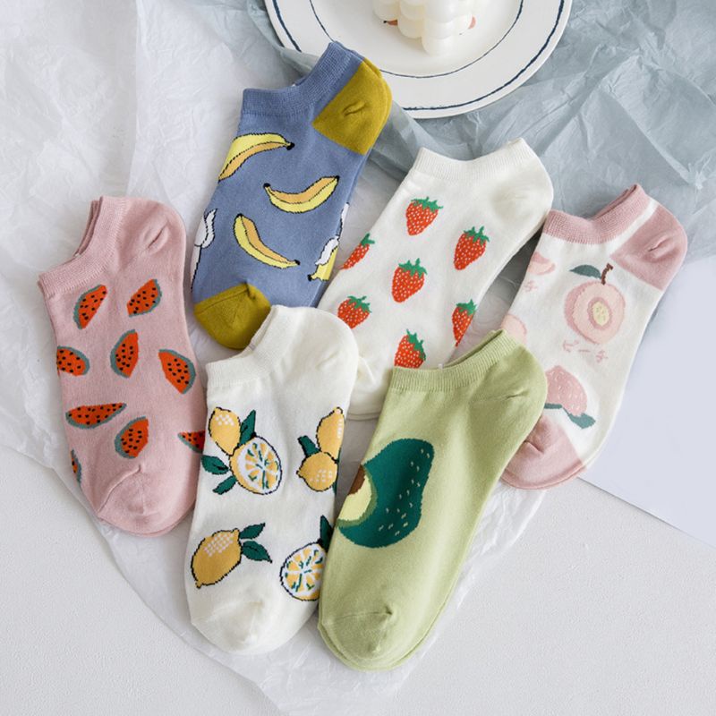 Xiangbao Tất Thuyền Ngắn In Hình Trái Cây Dễ Thương Cho Nữ