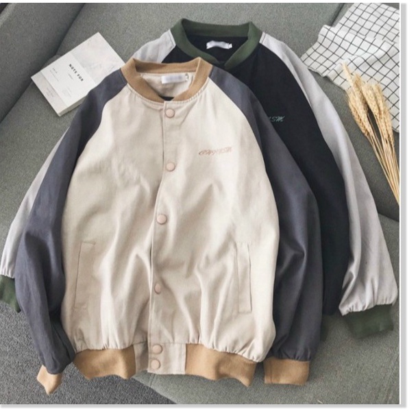 Áo khoác bomber nữ chất dù 2 lớp phối hàng cúc siêu đẹp - hàng bao chất vải