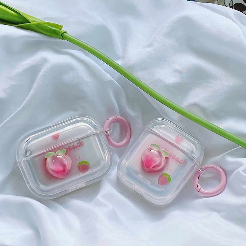 Vỏ Bảo Vệ Hộp Sạc Tai Nghe Bluetooth Không Dây airpodspro / airpods2 / 3rd Generation Chống Trầy Xước Họa Tiết Trái Đào Dễ Thương