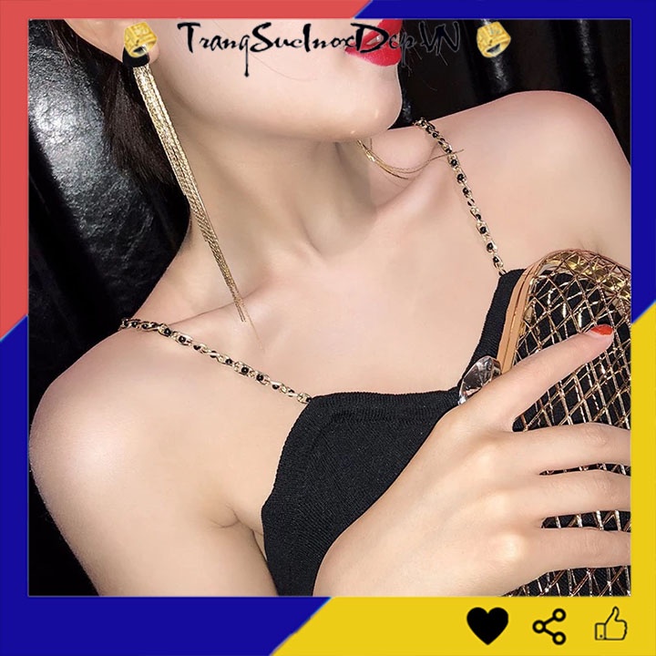 Bông tai nữ rớt tua phong cách Hàn Quốc màu vàng sang trọng, quý phái thích hợp đi dự tiệc (số lượng 1 đôi)