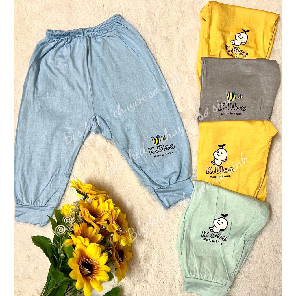 Quần sơ sinh dài thun lạnh bo gấu đáp đũng cho bé trai/bé gái từ 3-10kg , đồ sơ sinh bé trai gái