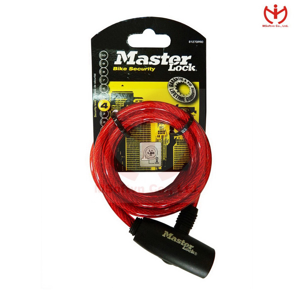 [Q5.HCM] Khóa xe đạp Master Lock 8127 EURDPRO dây cáp thép dài 1.8m x 8mm dùng chìa - MSOFT