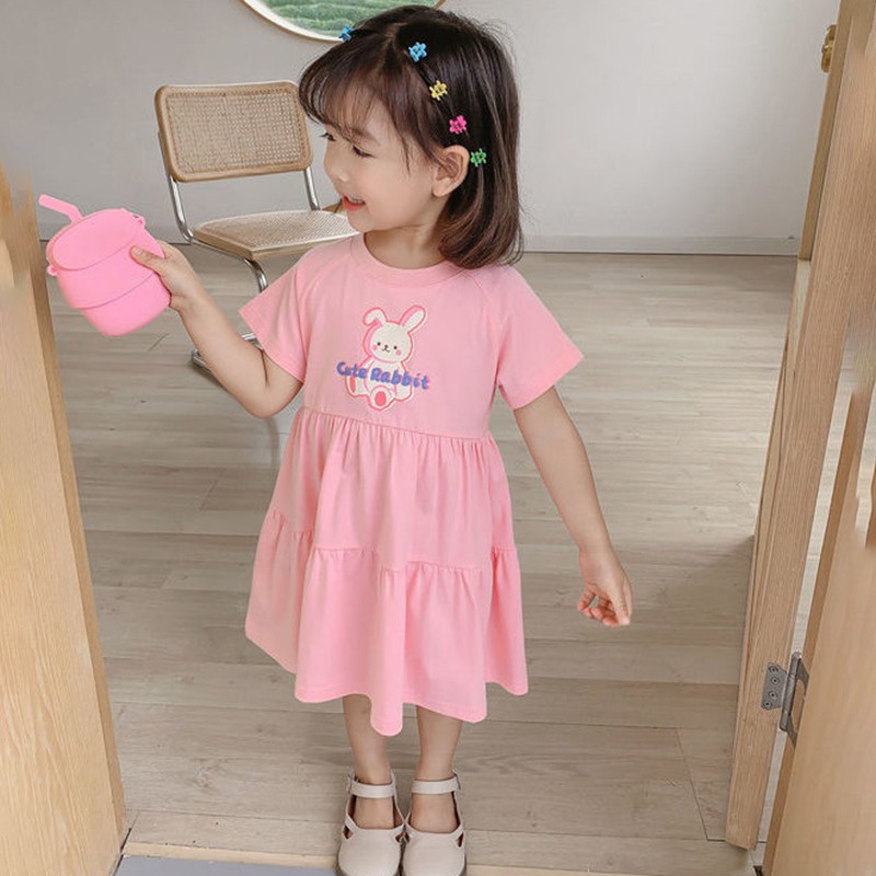 Đầm Công Chúa Mùa Hè Tay Cộc In Họa Tiết Hoạt Hình Cho Bé Gái Se7en