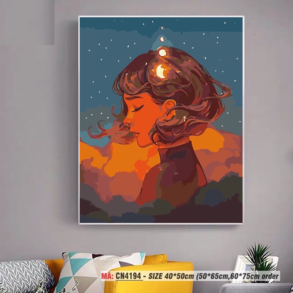 Tranh sơn dầu số hóa tự tô –TẶNG KHĂN- Tranh tô màu theo số-  đã căng sẵn khung 40 x 50 cm- Moon shop