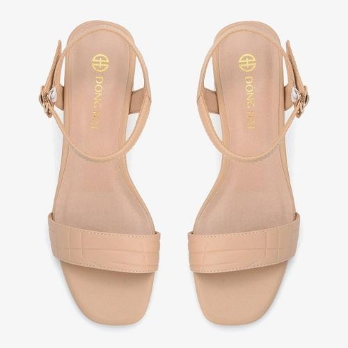 Giày Sandal cao gót nữ Đông Hải quai ngang dập vân gót vuông cao 7cm dễ di chuyển - S5806