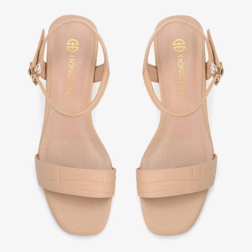 Giày Sandal cao gót nữ Đông Hải quai ngang dập vân gót vuông cao 7cm dễ di chuyển - S5806