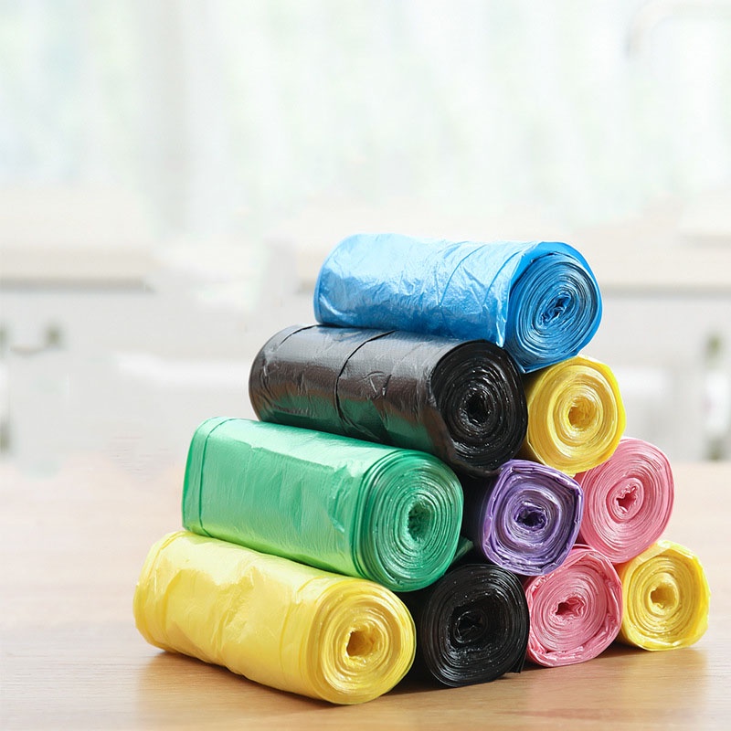 Set 5 cuộn túi đựng rác nhiều màu sắc bằng nhựa dày dặn dùng một lần tiện lợi cho khách sạn/nhà bếp