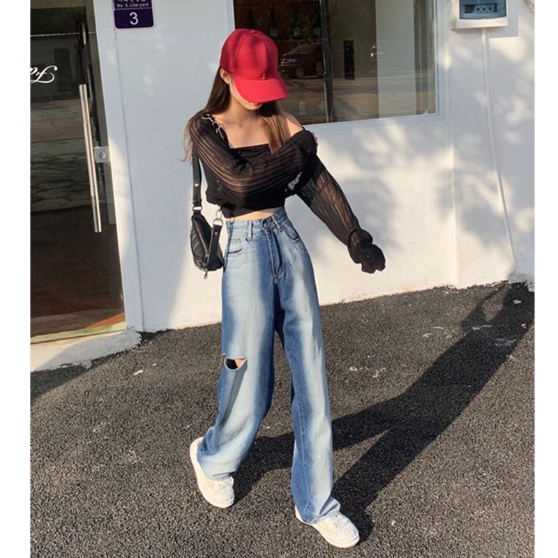 Quần Jean Lưng Cao Ống Rộng Màu Gradient Dễ Phối Đồ Thời Trang Mùa Hè Cho Nữ