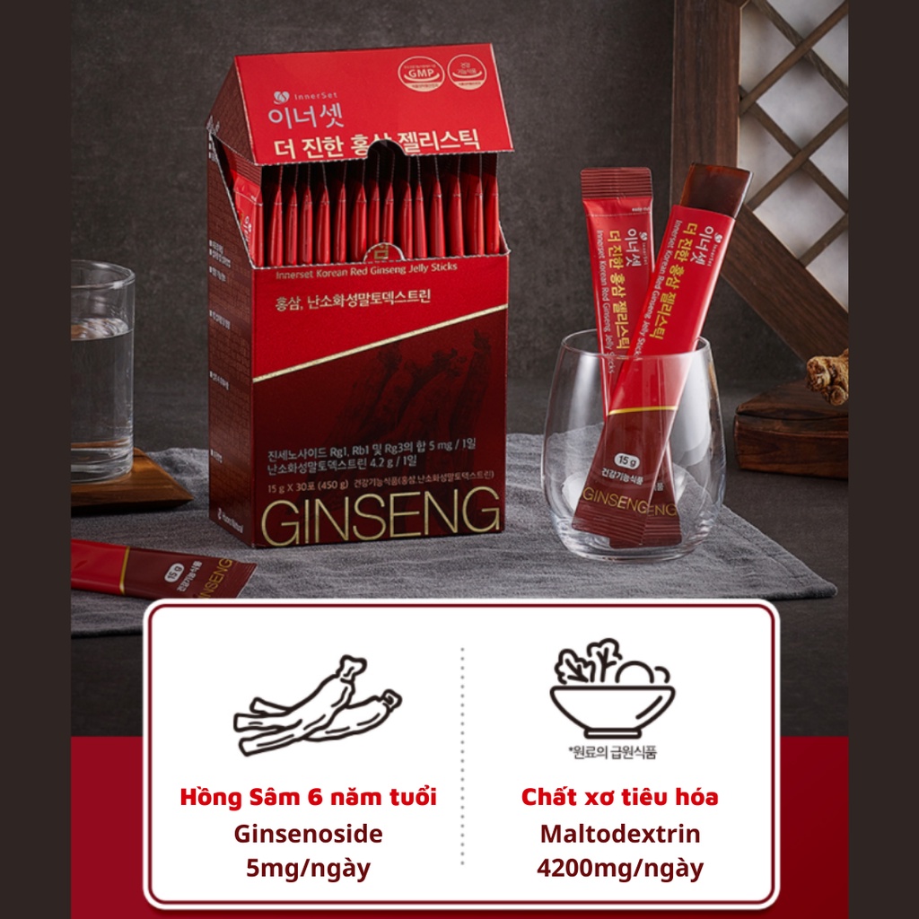 THẠCH TINH CHẤT HỒNG SÂM HÀN QUỐC 6 NĂM TUỔI INNERSET KOREAN RED GINSENG JELLY STICKS