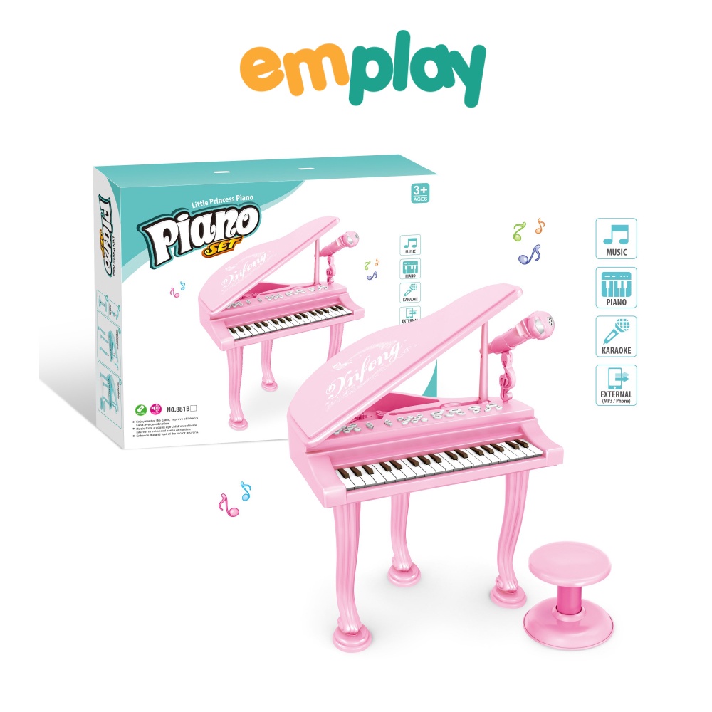 Đồ chơi đàn Piano công chúa màu hồng cao cấp cho bé Emplay cỡ to đại có ghế ngồi kèm micro chuẩn âm