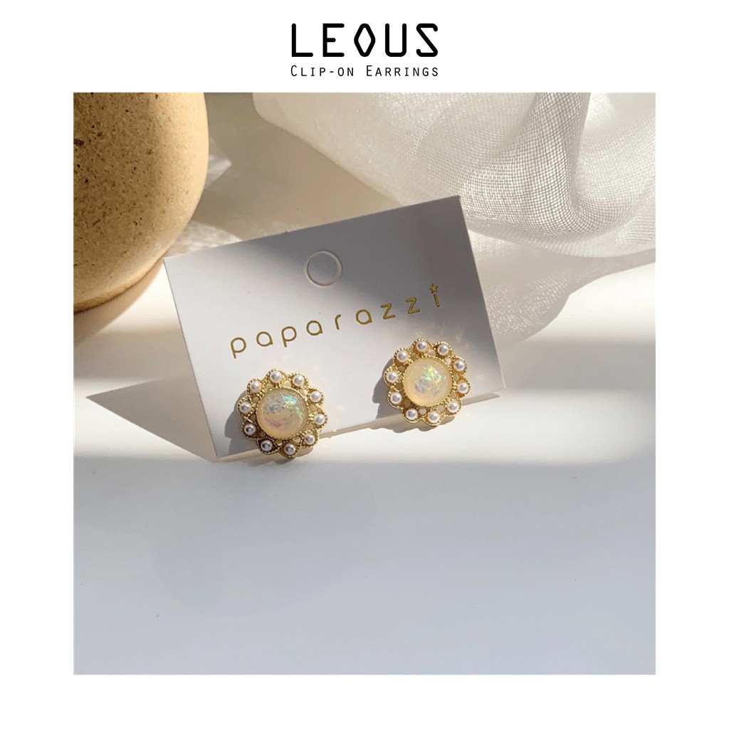 Khuyên tai kẹp không bấm lỗ chốt cố định K151 bằng hợp kim mạ vàng hình tròn dáng ngắn Leous Accesories