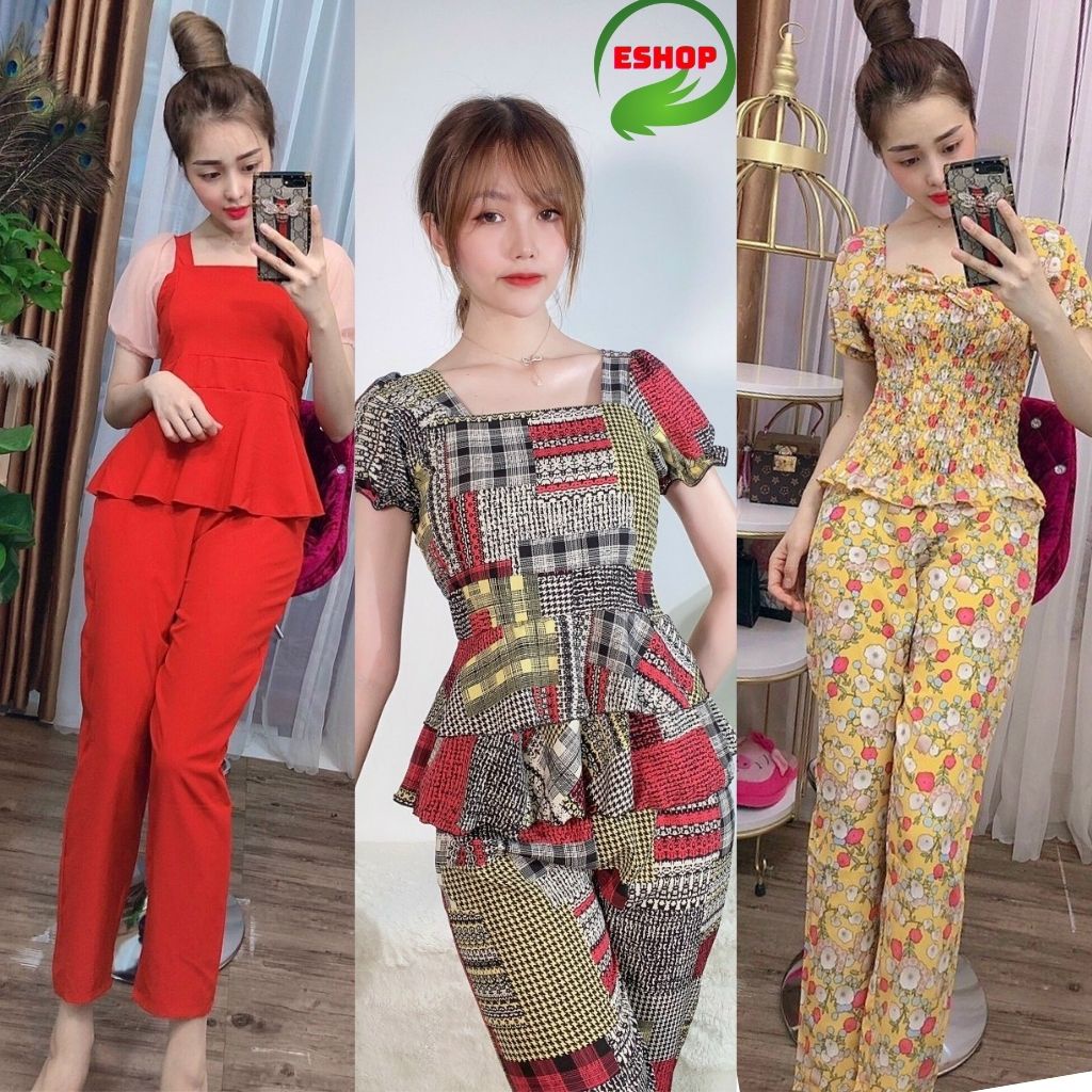 Đồ bộ nữ pijama lụa đẹp dễ thương lụa satin tay ngắn quần dài mặc nhà đồ ngủ ESHOP ST01