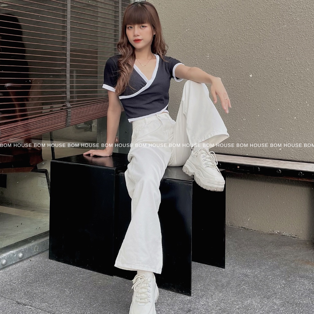 Quần Jean Ống Rộng Nữ Trơn Cạp Cao 5 Màu Bom House Ulzzang Unisex