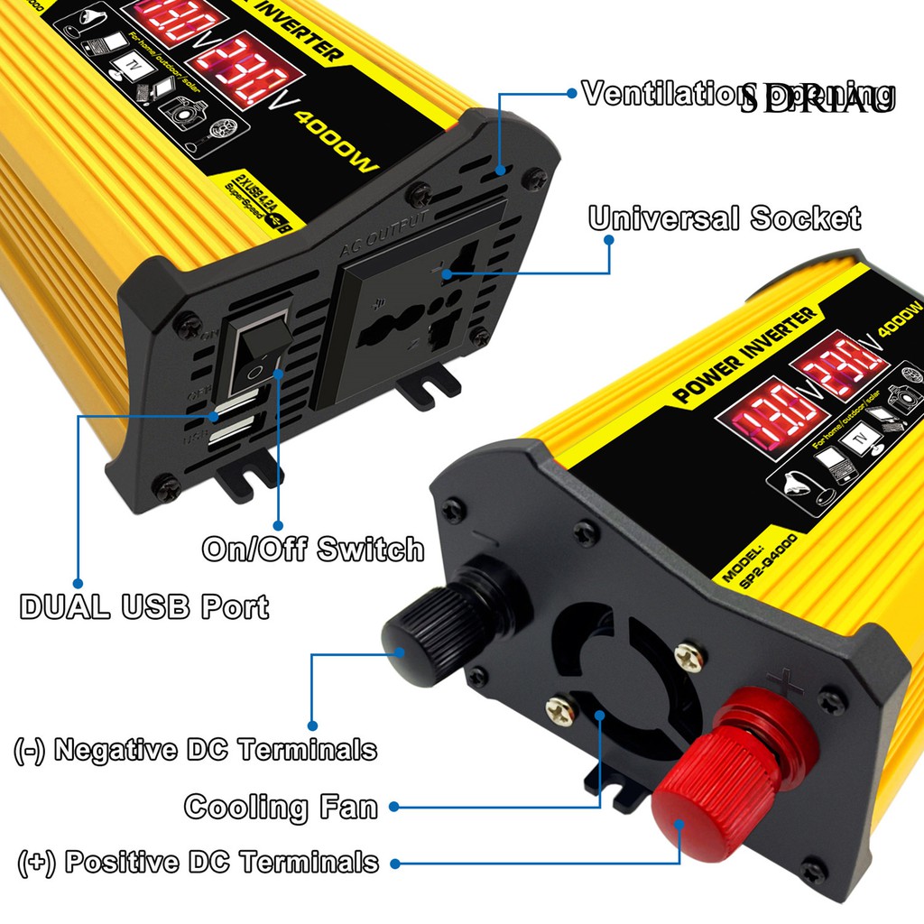 Bộ Chuyển Đổi Nguồn Điện Từ 12V Sang AC 220v/ 110v QCD 4000W Dành Cho Xe Ô Tô | BigBuy360 - bigbuy360.vn