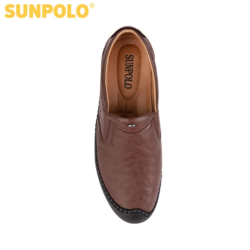 Giày Lười Nam Da Bò Mũi Tròn SUNPOLO Nâu CS5028