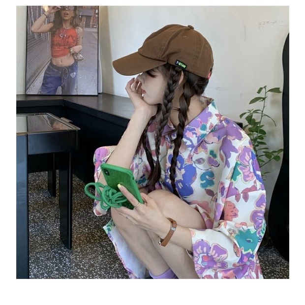 【ZHELIHANGFEI】Áo Sơ Mi Tay Ngắn Form Rộng Họa Tiết In Theo Phong Cách Retro Hợp Thời Trang