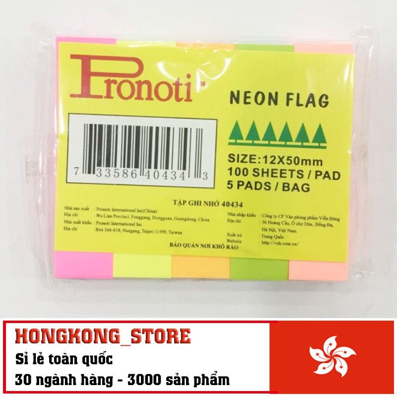 Giấy Note Pronoti 5 màu dạ quang - Giấy note văn phòng phẩm Pronoti chính hãng 1,2cm*5cm